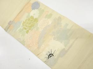 アンティーク　片輪車に牡丹模様織り出し丸帯（材料）